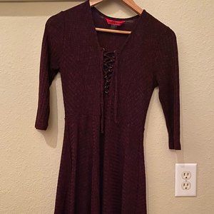 Three Quarter Sleeve Burgundy Casual Dress. Size M